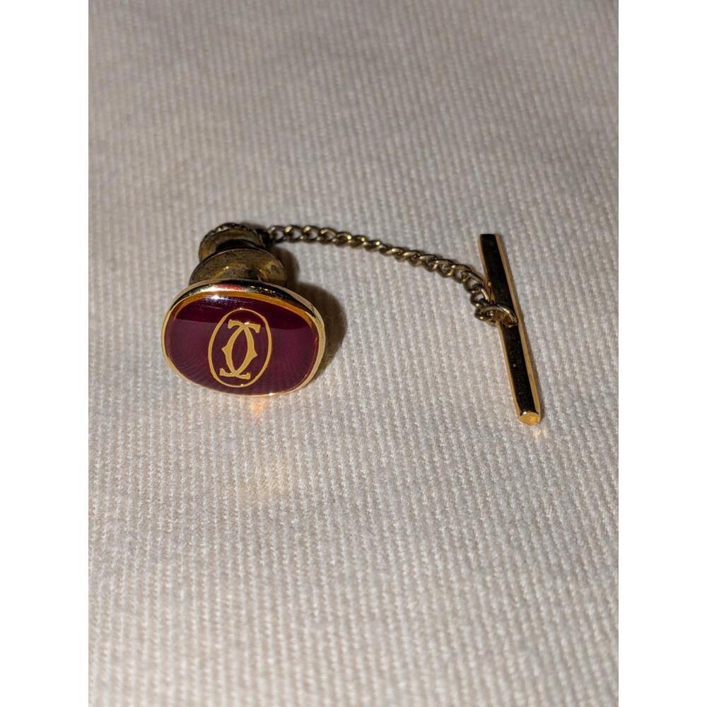 Rare Vintage Cartier 2C logo Tie Clip / Tie Bar Gold x Red Tack